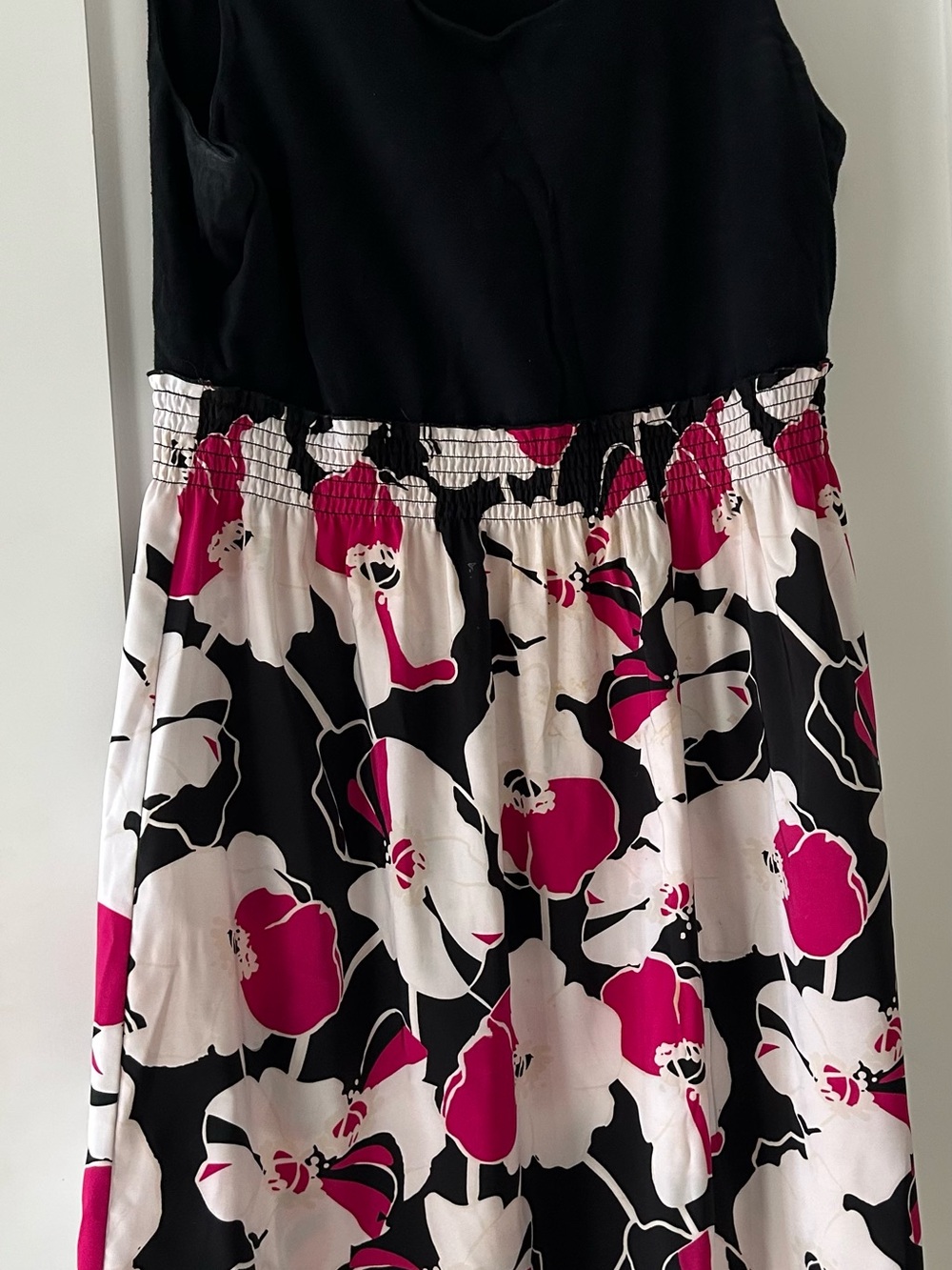 Style & Co. Black Top Floral Mini Dress with White and Magenta Floral Print